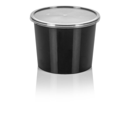 Plastic Microwave Round Container 750cc black & Lid combo